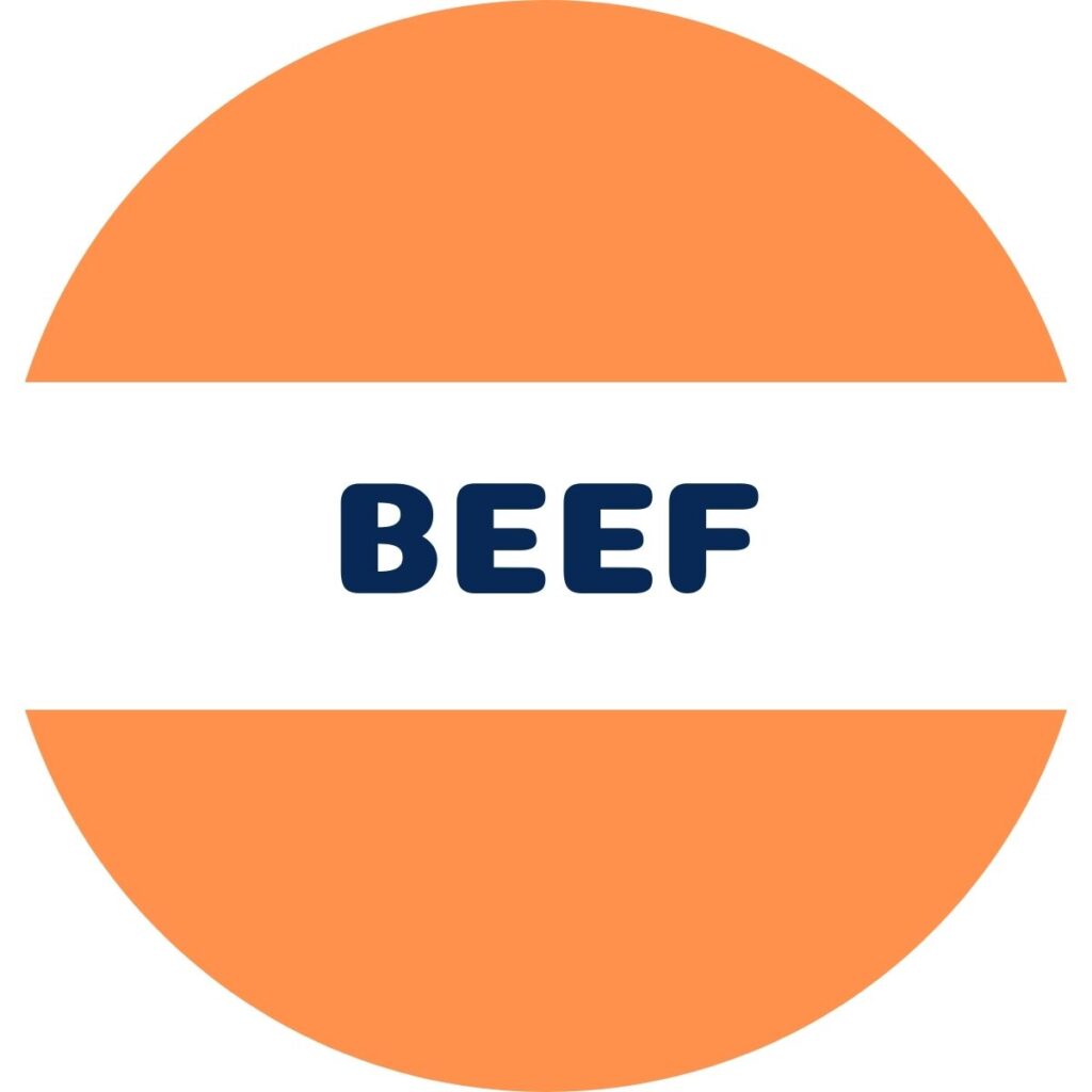 Beef logo on an orange circle