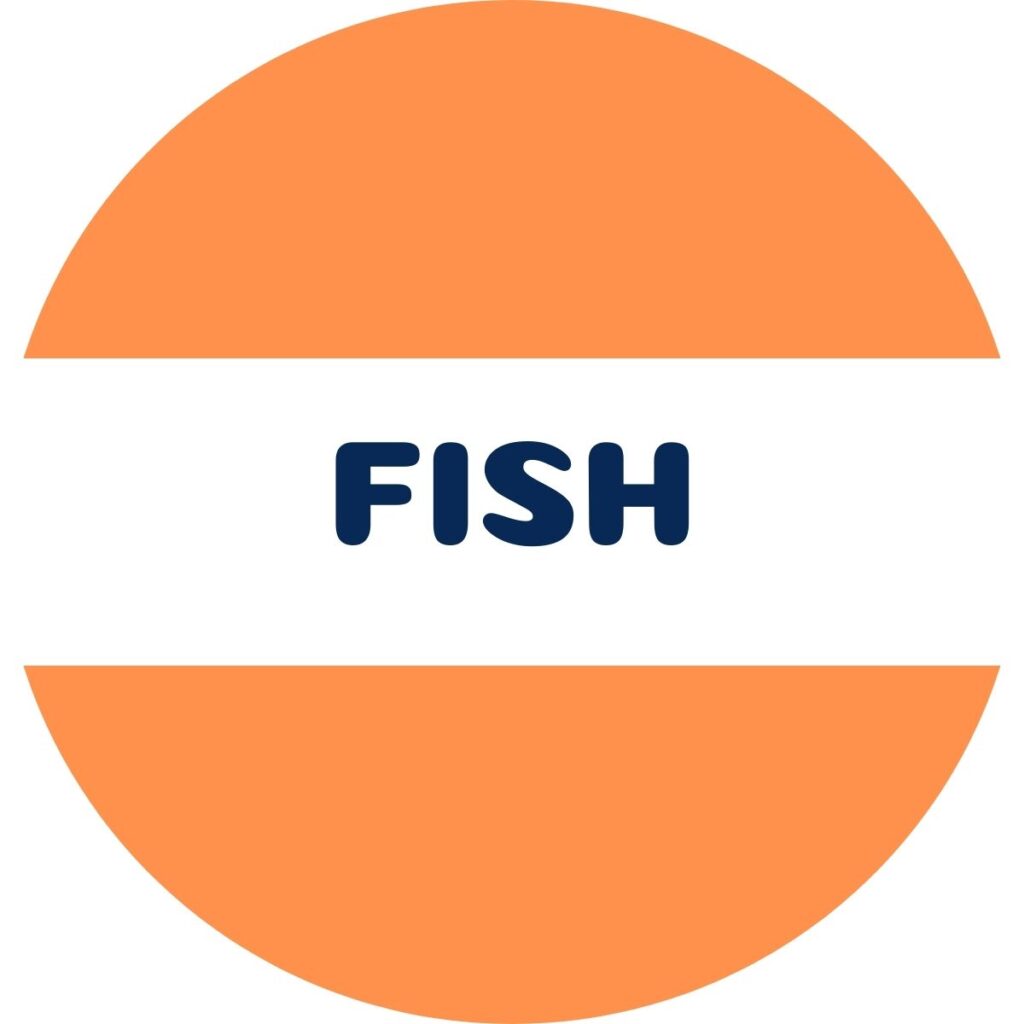 Fish logo on an orange and white circle